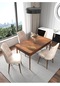Fixed Barok 70x110 Cm , 4 Kişilik Sabit Yemek Masası , Mutfak Masa Takımı Yemek Masası Takımı - Krem