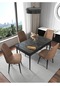 Fixed Lotus 70x110 Cm Sabit Yemek Masası , Mutfak Masa Takımı 4 Kişilik Masa Sandalye Takımı - Kahverengi