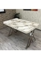 Mutfak Masaları ,galaxy Masa Oval 6 Kişilik Mutfak Masası Beyaz Mermer Gümüş