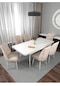 Riff Aytaşı 80x130 Cm Açılır Yemek Masası , Mutfak Masa Takımı 6 Kişilik Masa Sandalye Takımı - Krem