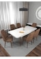 Riff Beyaz 80x130 Cm Açılabilir 6 Kişilik , Yemek Masası , Mutfak Masa Takımı Yemek Masası Takımı - Kahverengi