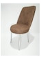 2 Adet Metal Krom Ayaklı Çizgili Sandalye Kahverengi