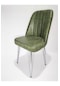 2 Adet Metal Krom Ayaklı Kapitoneli Sandalye Yeşil
