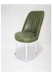 2 Adet Oval Metal Beyaz Ayaklı Kapitoneli Sandalye Yeşil
