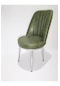 2 Adet Oval Metal Krom Ayaklı Kapitoneli Sandalye Yeşil
