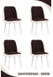 Haman 4 Adet Alfa Serisi Babyface Kumaş Beyaz Ahşap Gürgen Ayaklı Sandalye Kahverengi-krem
