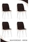 Haman 4 Adet Alfa Serisi Babyface Kumaş Beyaz Ahşap Gürgen Ayaklı Sandalye Kahverengi-krem