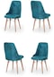 Haman 4 Adet Elif Serisi Ahşap Gürgen Ayaklı Mutfak Sandalyeleri Kobalt Mavi
