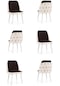 Haman 6 Adet Çift Papel Serisi Babyface Kumaş Beyaz Ahşap Gürgen Ayaklı Mutfak Sandalyeleri Kahverengi-krem