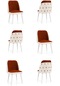 Haman 6 Adet Çift Papel Serisi Babyface Kumaş Beyaz Ahşap Gürgen Ayaklı Mutfak Sandalyeleri Kiremit-krem