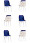 Haman 6 Adet Çift Papel Serisi Babyface Kumaş Beyaz Ahşap Gürgen Ayaklı Mutfak Sandalyeleri Lacivert-krem