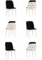 Haman 6 Adet Çift Papel Serisi Babyface Kumaş Beyaz Ahşap Gürgen Ayaklı Mutfak Sandalyeleri Siyah-krem