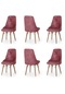 Haman 6 Adet Elif Serisi Ahşap Gürgen Ayaklı Mutfak Sandalyeleri Gül Kurusu