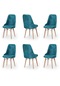 Haman 6 Adet Elif Serisi Ahşap Gürgen Ayaklı Mutfak Sandalyeleri Kobalt Mavi