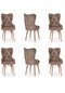 Haman 6 Adet Lord Nubuk Serisi Ahşap Gürgen Ayaklı Mutfak Sandalyeleri Kahverengi