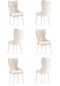 Haman 6 Adet Lord Serisi Babyface Kumaş Beyaz Ahşap Gürgen Ayaklı Mutfak Sandalyeleri Krem