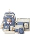 Aromee Kawaii Sırt Çantası 5 Adet Set Estetik Okul Çantaları - Mavi