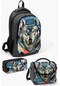 Coral High Kids Gri Siyah Kurt Desenli 3 Lü Okul Çanta Seti Set0114404