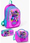 Coral High Kids Pembe Mavi Simli Kedi Desenli 3 Lü Okul Çanta Seti Set014387