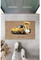 Dekoratif Dijital Arabalı Ayıcık Bej Kapı Paspası Dış Mekan Paspas K-3183