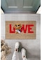 Dekoratif Dijital Love Ayıcık Bej Kapı Paspası Dış Mekan Paspas K-3178