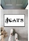 Dijital Baskı Beyaz Kedilerle Bezenmiş Cats Yazılı Dekoratif Kapı Paspası K-2028