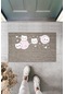 Dijital Baskı Gri Kalpli Pembeli Uykucu Kediler Dekoratif Kapı Paspası K-2068