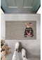 Dijital Baskı Gri Love Sweet Kafasında Külahlı Dondurmalı Köpek Dekoratif Kapı Paspası K-2055