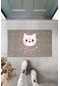 Dijital Baskı Gri Love Yazılı Pembe Gözlüklü Kedi Dekoratif Kapı Paspası K-2049