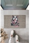 Dijital Baskı Gri Music Yazılı Kulaklıklı Köpek Dekoratif Kapı Paspası K-2043