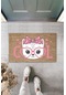 Dijital Baskı Kahverengi Cool Pembe Gözlüklü Fiyonklu Kedi Dekoratif Kapı Paspası K-2039