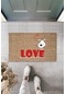 Dijital Baskı Kahverengi Kırmızı Love Yazılı Beyaz Köpek Dekoratif Kapı Paspası K-2013