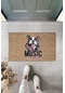 Dijital Baskı Kahverengi Music Yazılı Kulaklıklı Köpek Dekoratif Kapı Paspası K-2042