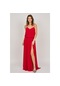 Doridorca Kadın Derin Yırtmaçlı Şifon Uzun Abiye Elbise 5922031 K Kırmızı