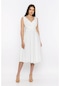 Invidia Kruvaze Yaka Beli Kemerli Elbise Beyaz