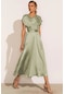 Kadın Saten Kolsuz Abiye Elbise - Açık Yeşil