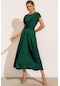 Kadın Saten Kolsuz Abiye Elbise - Koyu Yeşil