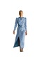 Kadın Uzun Kollu Saten Elbise Abiye - Açık Mavi