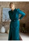 Kadın Uzun Kollu Saten Elbise Abiye - Göl Mavisi