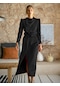 Kadın Uzun Kollu Saten Elbise Abiye - Siyah