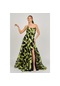 Şeref Vural Kadın Straplez Desenli Abiye Elbise 5437933 Limon Yeşil