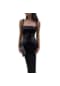 Siyah Kare Yaka Sırtı Açık Strappy Split Pullu Abiye Elbise