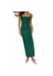 Yeşil Kare Yaka Sırtı Açık Strappy Split Pullu Abiye Elbise