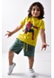 Erkek Çocuk Sarı-yeşil Baskılı T-shirt Şort Takımı