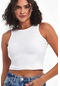 Kadın Beyaz Fitilli Görünümlü Askılı Kalın Esnek Örme Basic Crop Atlet Bluz Cmrb93