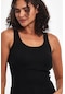 Kadın Siyah Fitilli Görünümlü Askılı Kalın Basic Atlet Bluz Cmrb92