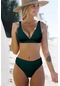 Ikkb Kadın Moda V Yaka Üçgen Bikini Takımı Koyu Yeşil