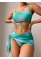 Ikkb Yeni File Etek Kadın Bikini Üç Parçalı Set Mavi