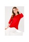 Desen Yuvarlak Yaka Çiçekli Truvakar Kol Kırmızı Kadın Bluz 22120
