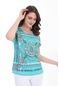 Ella Camelia 5010036 Kadın Etek Ucu Tül Detaylı Desenli Bluz Yeşil
